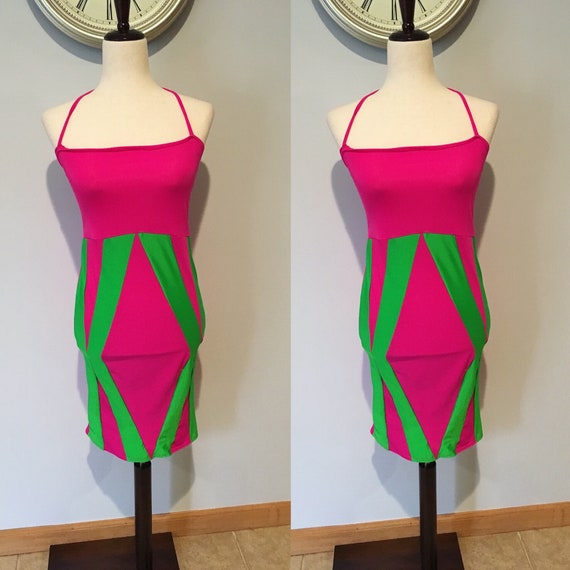 Vintage Neon Pink Dress Size Extra Small-Small 80… - image 1