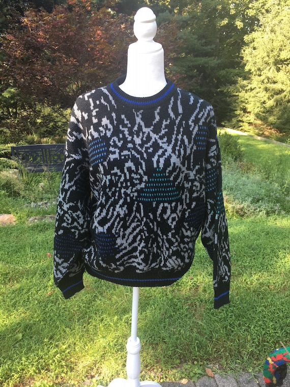 80's Sweater, Funky 80's Sweater, Geometric Printed Sweater, 80's Party Sweater, Grey Sweater, Funky Sweater Size Medium to Large