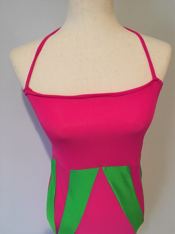 Vintage Neon Pink Dress Size Extra Small-Small 80… - image 3