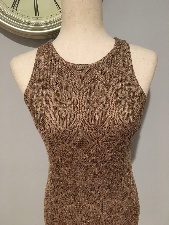 Gold Glitter 90's Sweater Knitted Dress  Size Ext… - image 3