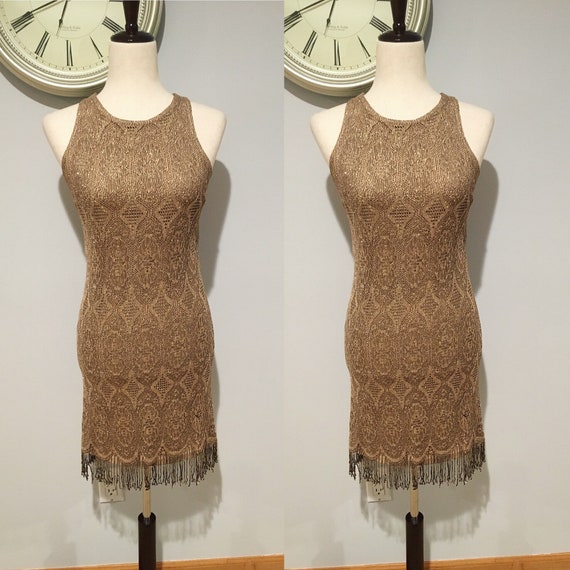 Gold Glitter 90's Sweater Knitted Dress  Size Ext… - image 1