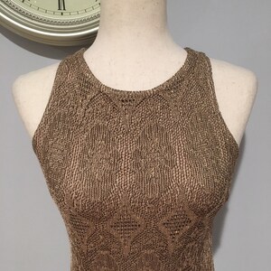 Gold Glitter 90's Sweater Knitted Dress Size Extra Small-Small Vintage Gold Dress Fringe Dress image 5