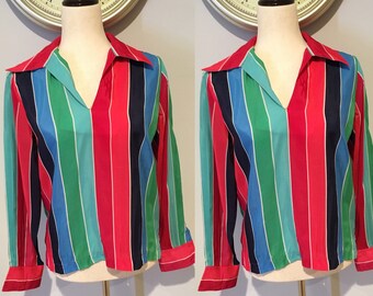 Vintage Colorful Striped Blouse Size Small-Medium Colorful Vintage Blouse European Colorful Blouse Colorful Spring Blouse Chic Blouse