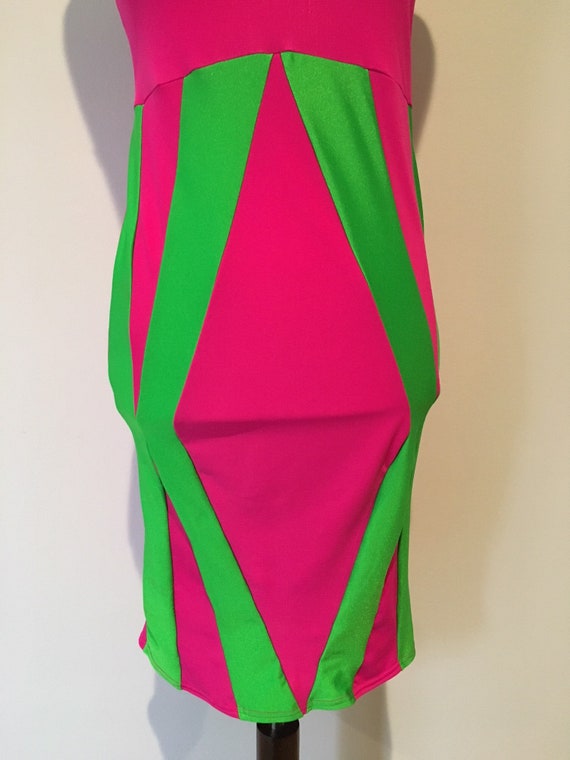 Vintage Neon Pink Dress Size Extra Small-Small 80… - image 5