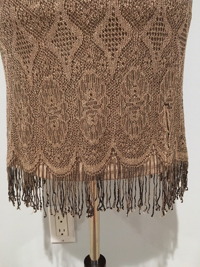 Gold Glitter 90's Sweater Knitted Dress Size Extra Small-Small Vintage Gold Dress Fringe Dress image 6