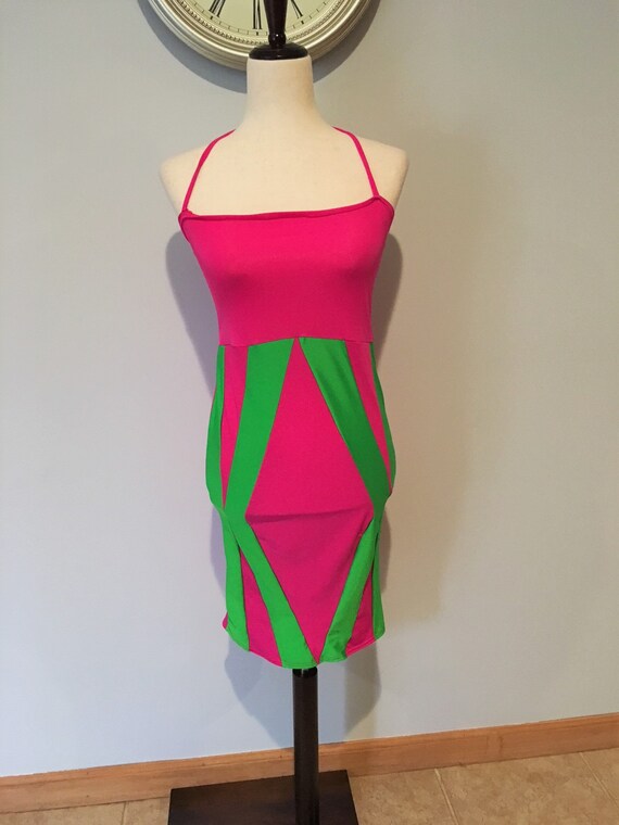 Vintage Neon Pink Dress Size Extra Small-Small 80… - image 2