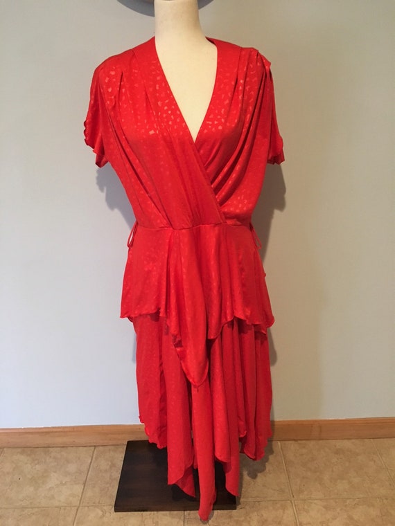 Vintage 80's Red Dress Vibrant Red Dress Size Lar… - image 2