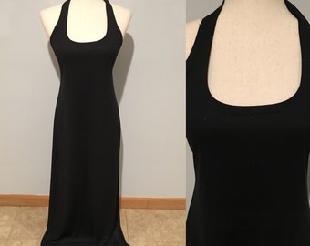Vintage 90's/Y2K Black Glitter Halter Evening Gown Black Prom Gown Vintage 90's Y2K Prom Gown Vintage Glitter Gown 90's Minimalist Gown