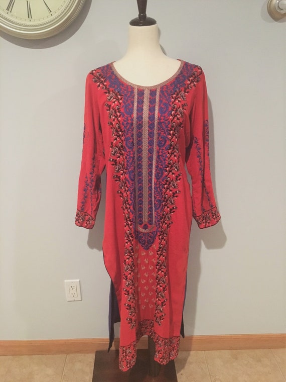 Vintage 1970's Embroidered Indian Styled Dress Si… - image 2