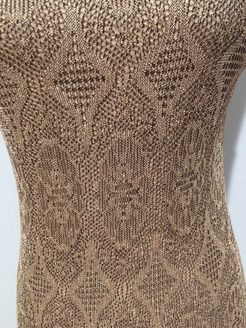 Gold Glitter 90's Sweater Knitted Dress Size Extra Small-Small Vintage Gold Dress Fringe Dress image 4