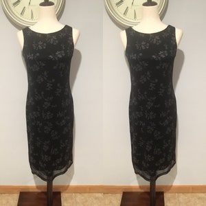 90s/Y2K Glitter Floral Printed Sheath Dress 90&#39;s Y2K Black Floral Dress 90&#39;s Y2K Black Dress Cute 90&#39;s Y2K Dress Size Extra Small-Small