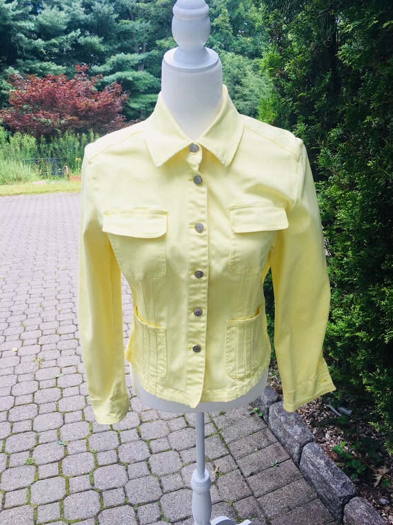 VTG city girl yellow jean jacket with embroidery.