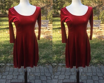 Vintage 90's Red Velvet Dress Size Small-Extra Small Red Velvet Dress Velvet Dress Super Cute 90's Dress Red Dress Vintage Red Dress