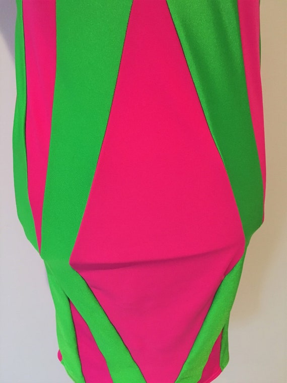 Vintage Neon Pink Dress Size Extra Small-Small 80… - image 4