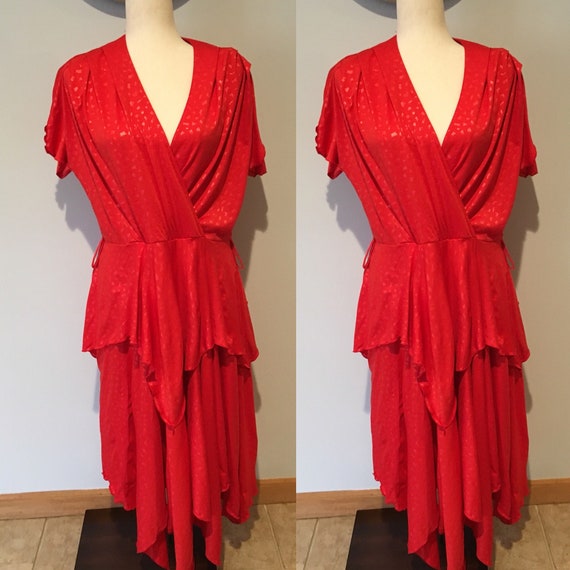 Vintage 80's Red Dress Vibrant Red Dress Size Lar… - image 1