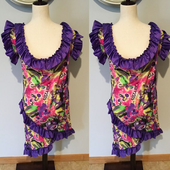 Deadstock  80's Colorful Novelty Dress Large- Medium 80's Prom Dress 80's Neon Dress Dress Tacky Wacky 80's Dress 80's Party Dress Graffiti