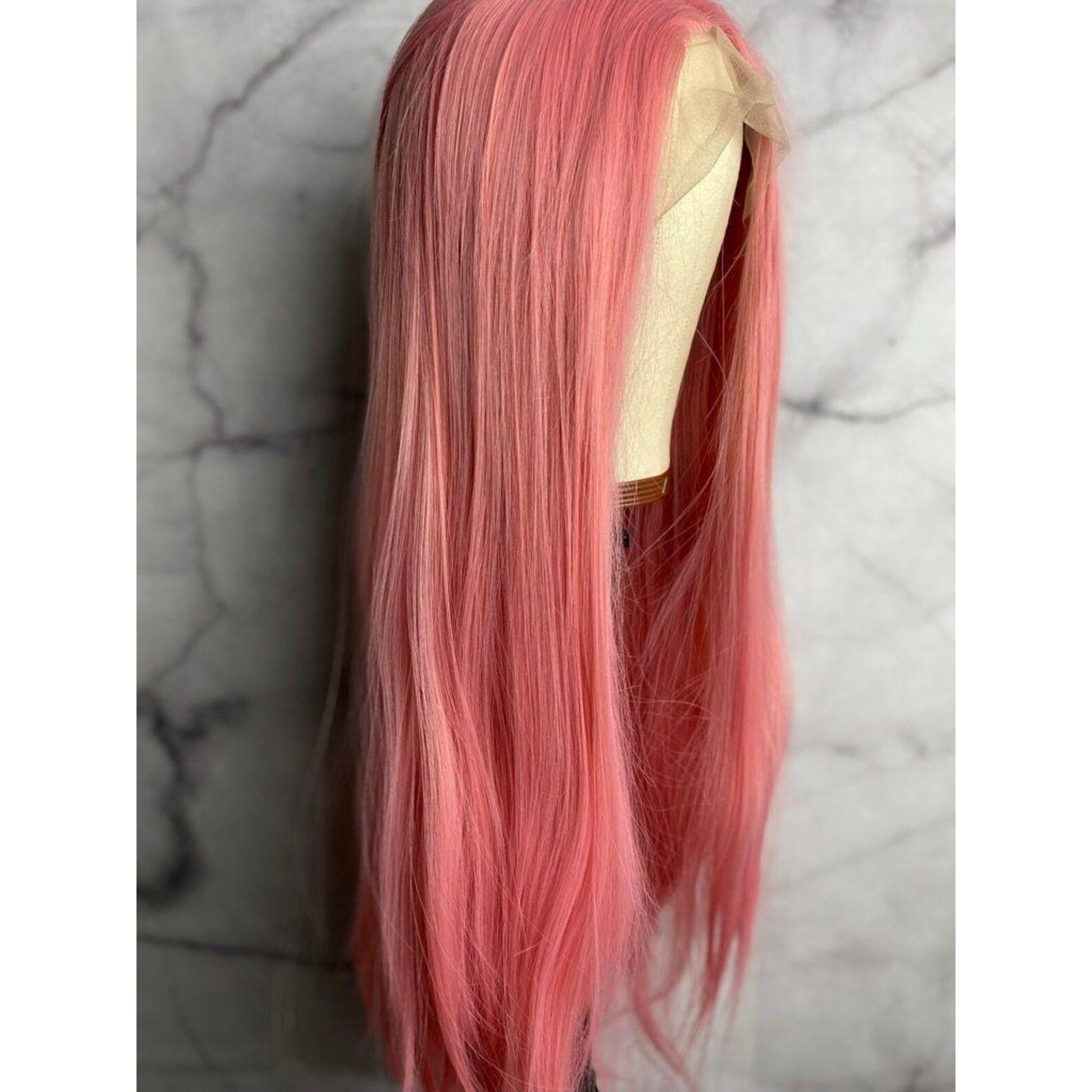 Long Straight Center Part Wig in Magenta Pink