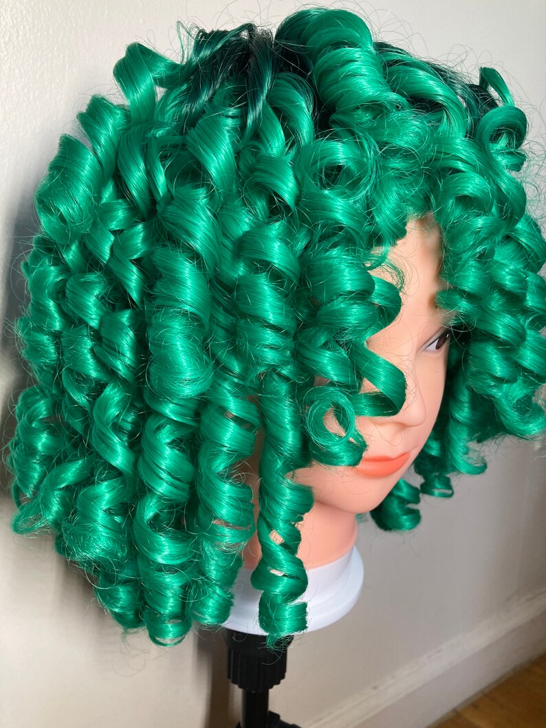 Black Root Wig Green Wig With Bangsshort Afro Curly Wigombre Etsy