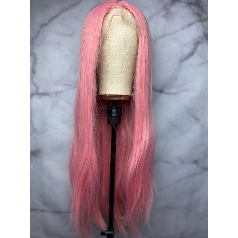 Long Straight Center Part Wig in Magenta Pink main image 1