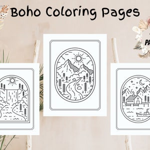 Boho Coloring Pages, 27 Printable Pages, Boho Landscape Coloring Book