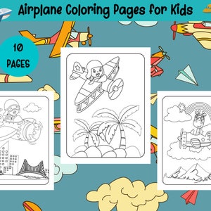 Airplane Coloring Pages - 10 Printable Pages - Amazing Airplanes Digital Coloring Book for Kids Boys and Girls