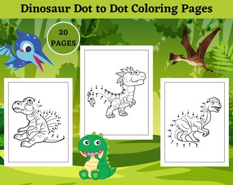 20 Dinosaur Dot to Dot Printable Coloring Pages - Wonderful Dinosaurs Coloring Book for Kids Boys and Girls