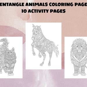 Amazing Zentangle Animals Coloring Pages, 10 Printable Pages, Animal Patterns and Zentangles for Stress Relief & Relaxation