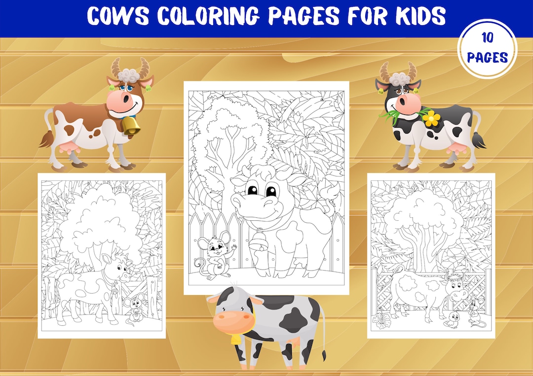 Cows Coloring Pages for Kids: Farm Animals, 10 Printable Pages (digital ...