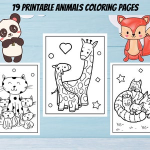 Pretty Animals Coloring Pages, 19 Printable Coloring Pages for Kids, Boys, Girls, Preschool, Kindergarten, Digital Download