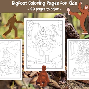 Bigfoot Coloring Pages for Kids Boys and Girls - 30 Printable Pages - Funny Bigfoot Digital Coloring Book - Instant Download