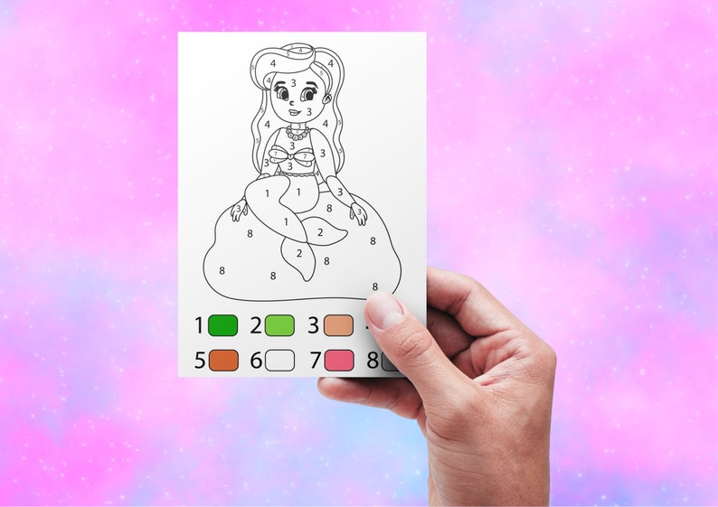 Mermaid Color by Number, 10 Printable Coloring Pages, Cute Mermaids