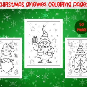 Páginas para colorir de gnomos de Natal, 50 páginas para impressão, livro de colorir divertido e criativo para as férias, é um Natal de gnomo