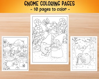 Gnome Coloring Book: 10 Printable Pages for Kids (PDF)