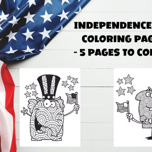 Independence Day USA Patriotic 4th Of July Coloring Pages, 5 Patriotic Printable Coloring Pages, Digital Instant Download