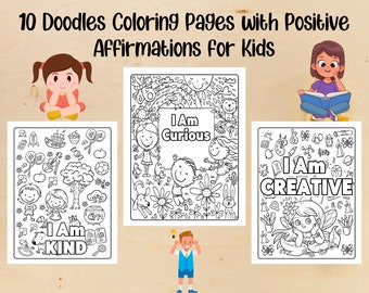 Doodles Coloring Pages: 10 Positive Affirmations for Kids (PDF)