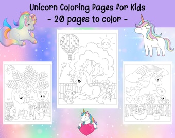 Cute Unicorn Coloring Pages for Kids – 20 Printable Designs (Digital Download)