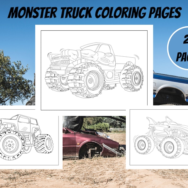 20 Monster Truck Printable Coloring Pages - Monster Trucks Coloring Sheets - Monster Truck Coloring Book - Instant Download