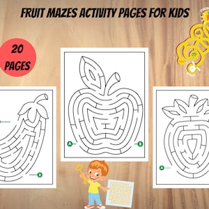 Fruit Mazes Activity Pages for Kids, Maze Activity Book, Maze Printable, PDF Digital Download