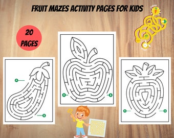 Fruit Mazes Activity Pages for Kids: Printable Maze Book (PDF Digital Download)