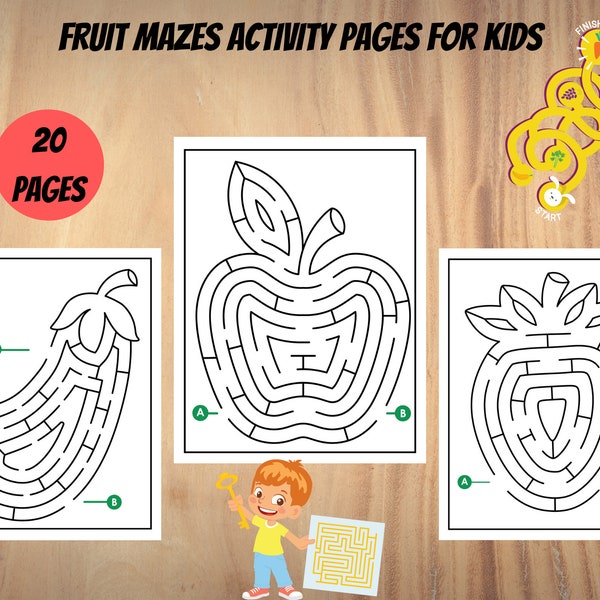 Fruit Mazes Activity Pages for Kids, Maze Activity Book, Maze Printable, PDF Digital Download