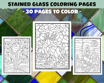 Stained Glass Coloring Pages for Adults, 30 Printable Pages, Wonderful Patterns Coloring Book for Relaxation and Stress Relief