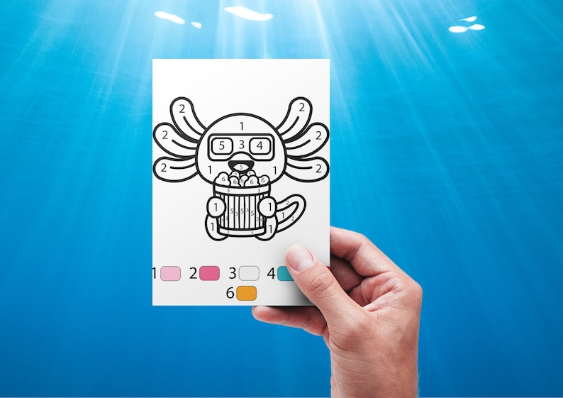 Axolotl Color by Number for Kids, 10 Printable Pages, Cute Axolotl ...