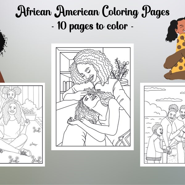 African American Coloring Pages - 10 Printable Pages - African Families Coloring Book