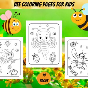 10 Bee Printable Coloring Pages for Kids Boys and Girls - Cute Bees Digital Coloring Book