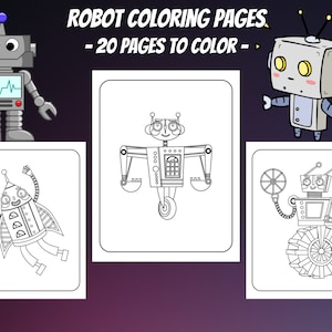 Robot Coloring Pages, 20 Printable Pages, Funny Robots Coloring Book for Kids, Boys, Girls, Digital Download