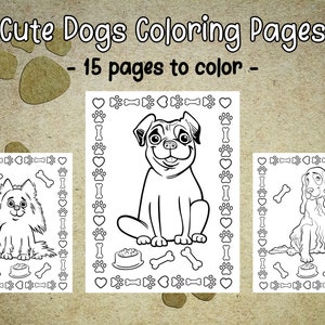 Dibujos para colorear de perros - 15 páginas imprimibles - Libro digital para colorear de cachorros para niños y niñas - Kdp Interior