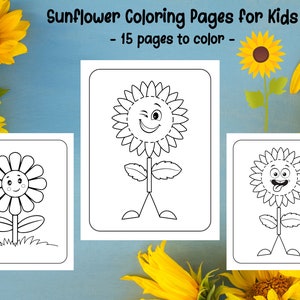 Sunflower Coloring Pages for Kids Boys and Girls - 15 Printable Pages - Pretty Sunflowers Digital Coloring Book