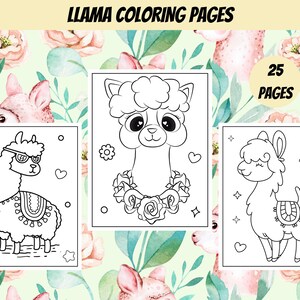 Llama Coloring Pages, 25 Printable Pages, Cute Llama Coloring Book, Digital Download