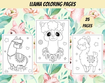 Cute Llama Coloring Book, 25 Printable Pages (Digital Download)