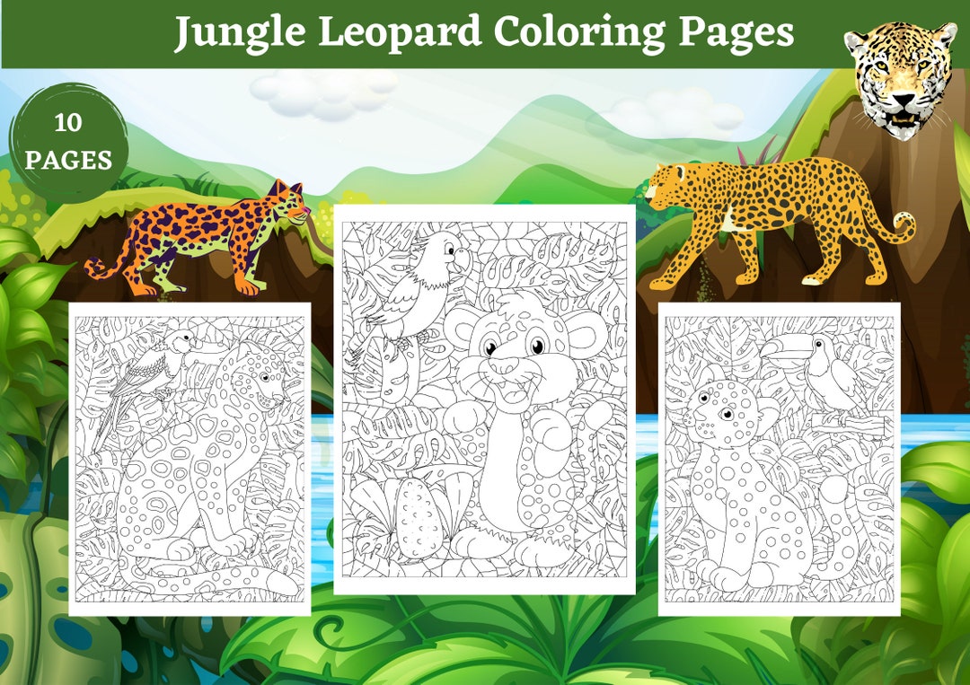 Leopard Coloring Pages - 10 Printable Pages - Jungle Leopard Digital